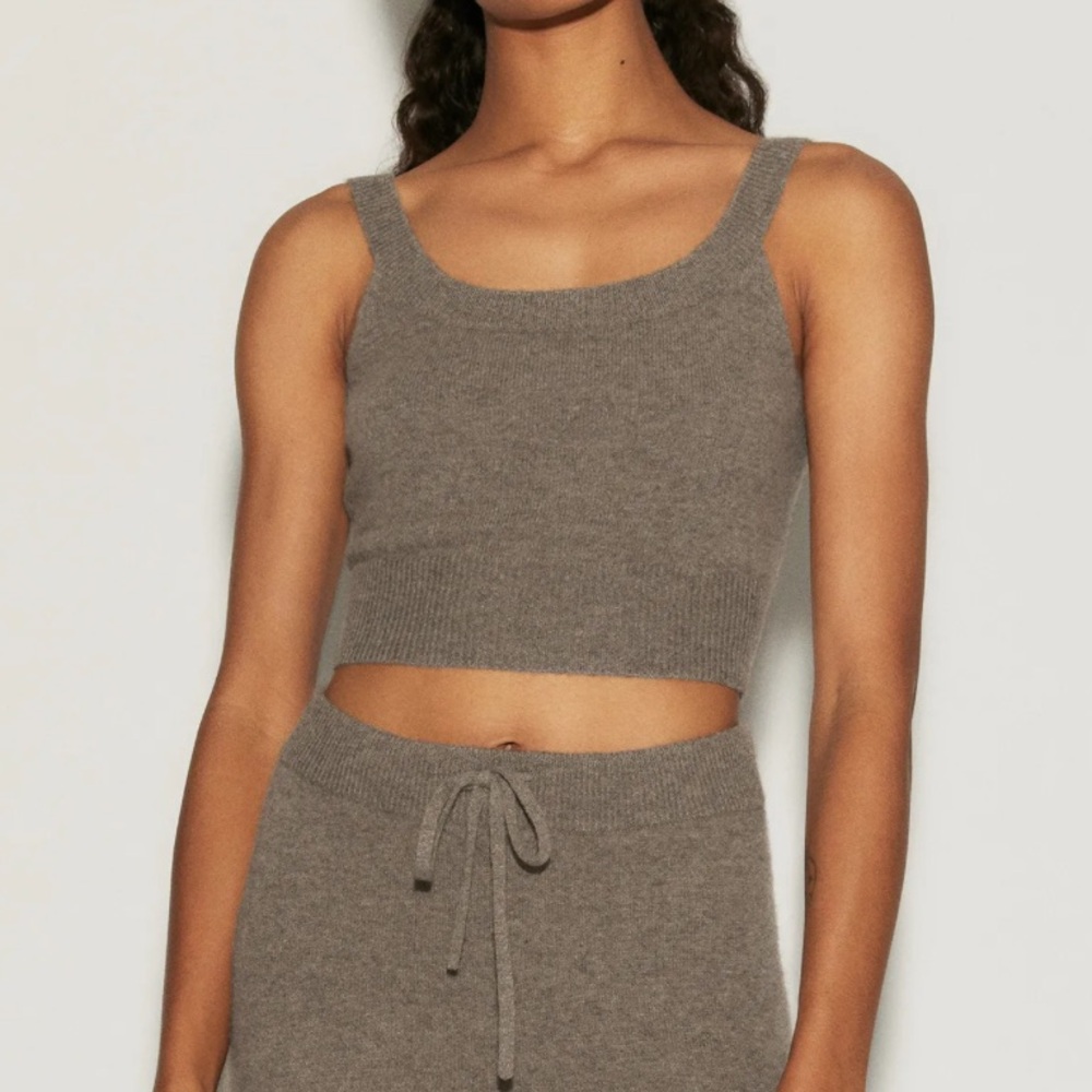 Reformation Caitlin Cashmere Cropped Cami Tank Top Medium Brown